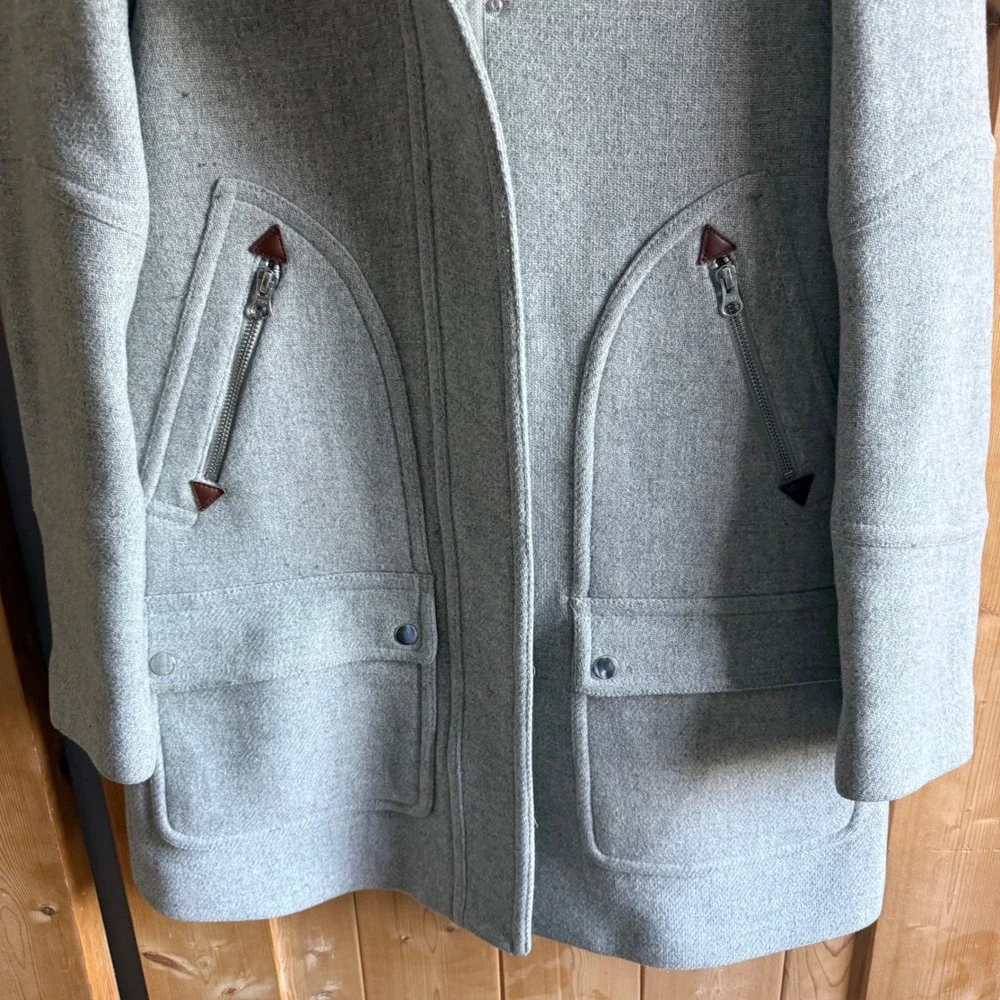 J.Crew Stadium Cloth Nello Gori Wool Blend Hooded Coat Gray Parka Size 00 - Picture 3 of 16